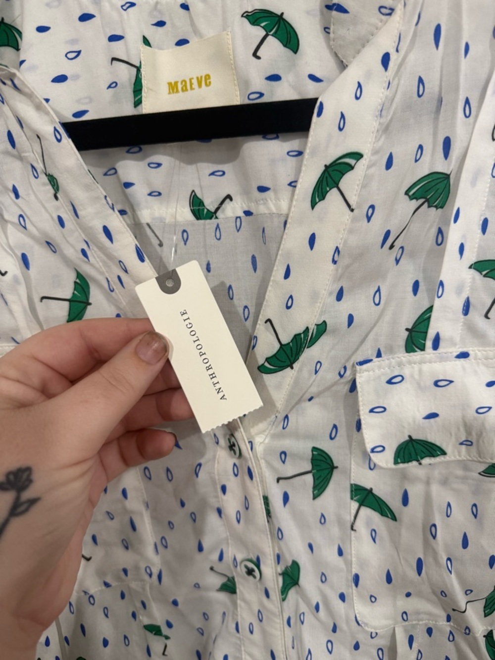 Maeve Anthropologie Umbrella Print Button Down Blouse Size 2 - Picture 6 of 11